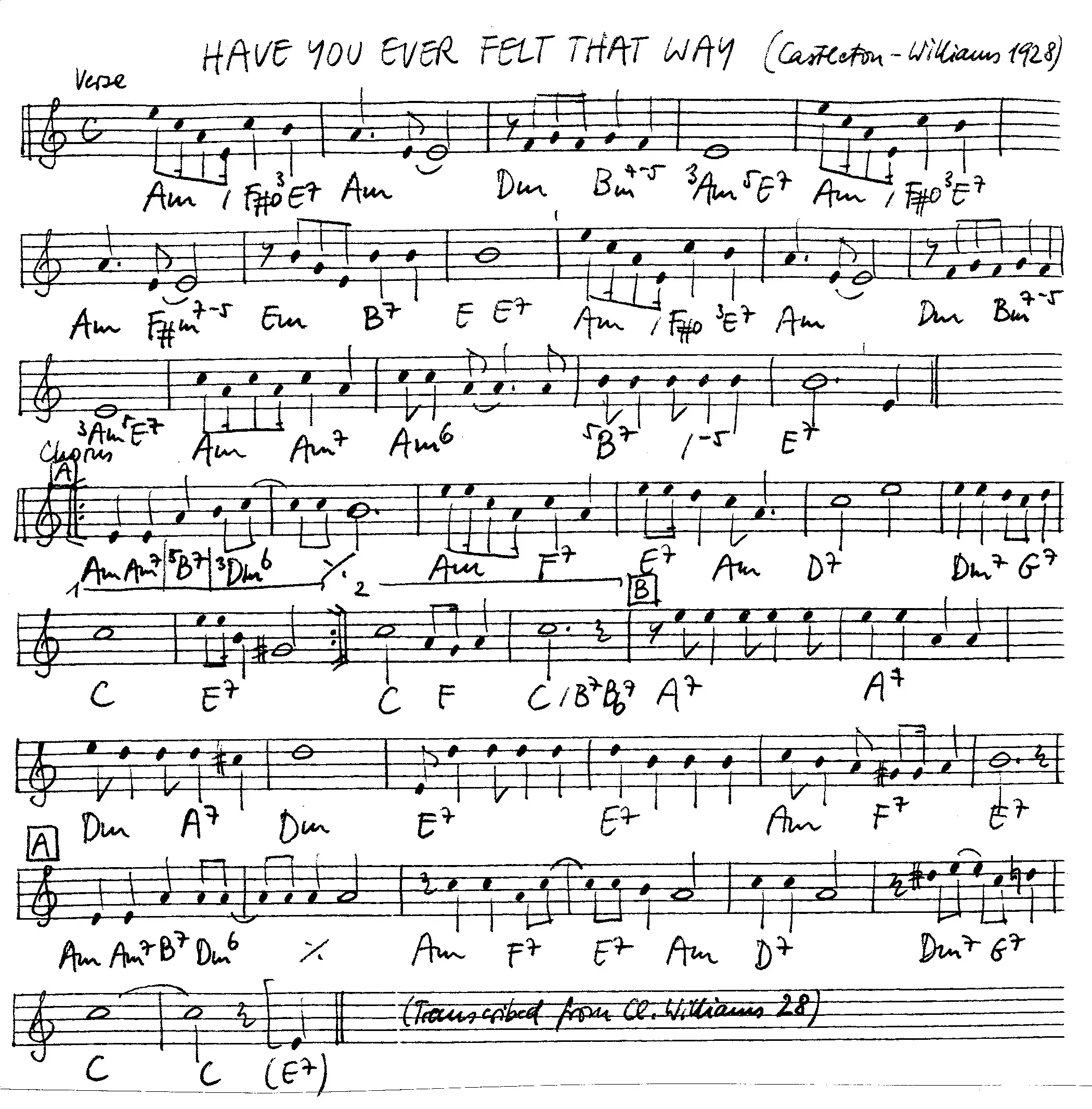 have you ever felt that way free jazz leadsheet - Courtesy of the Jungle Jazz Band